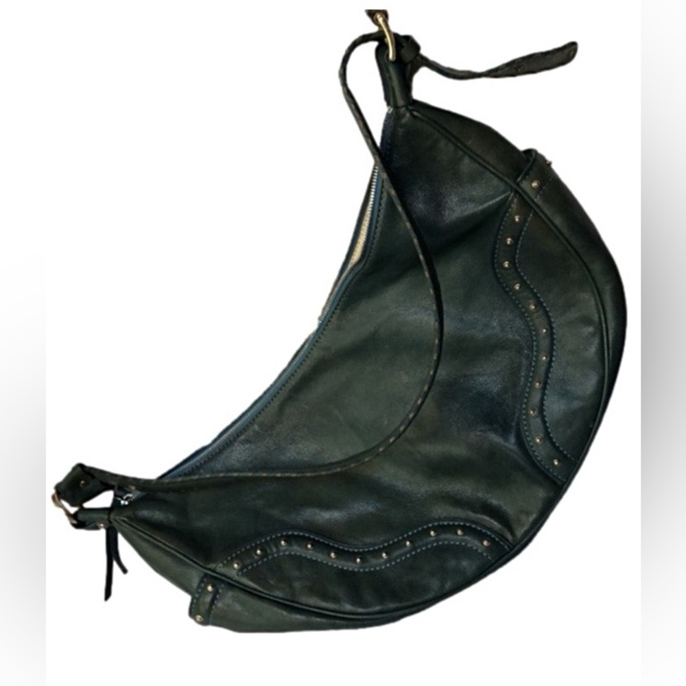 Michael Kors Dark Green Leather Hobo Bag with Beige Interior